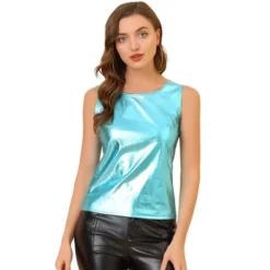 Allegra K Women's U Neck Stretchy Slim Fit Shiny Sparkly Metallic Tank Top -Women Clothing Sale GUEST 97e580a1 ca7e 4b8d bb14 09ec0369dfe3