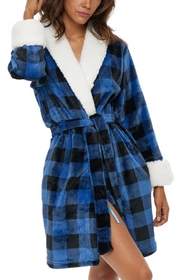 Women's Classic Plush Robe, Short Fleece Bathrobe Prints 6 Women's Classic Plush Robe, Short Fleece Bathrobe Prints - Image 6