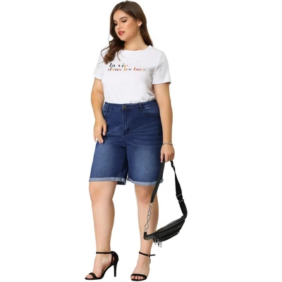 Agnes Orinda Women's Plus Size Jeans Casual Slash Pockets Washed Denim Shorts 2 Agnes Orinda Women's Plus Size Jeans Casual Slash Pockets Washed Denim Shorts - Image 2