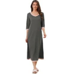 Cheibear Women's 3/4 Sleeve V Neck Full Length Sleep Nightdress With Pockets -Women Clothing Sale GUEST 9b54634e 5b92 4c20 9f04 51a431a4c5cf