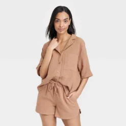 Women's 100% Cotton Gauze Short Sleeve Notch Collar Top - Stars Above™ -Women Clothing Sale GUEST 9c3f87b4 23d6 4d92 b84d 8fe9872b90ca