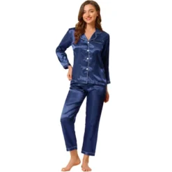 Allegra K Women's Satin Button Down Sleepshirt With Pants Halloween Pajama Set -Women Clothing Sale GUEST 9dd44790 62d1 47bf 977f 9fbb22437420