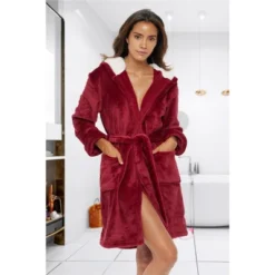 Women's Classic Plush Hooded Robe, Short Fleece Bathrobe With Hood -Women Clothing Sale GUEST 9fe88cac ec84 458e be38 77e4e2d0c6b1