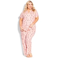 Women's Plus Size Hedgehog Button Sleep Top - Pink | AVENUE -Women Clothing Sale GUEST a0149104 a5c6 47f3 83e9 4adaef068737