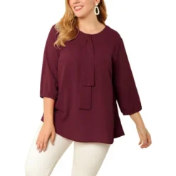 Agnes Orinda Women's Plus Size Chiffon 3/4 Sleeve Tie Front Work Elegant Blouse -Women Clothing Sale GUEST a20db9fb 04ae 4c64 b35a e5062453fda1