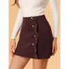 Allegra K Women's Corduroy Vintage Button Decor Ruffled Trim High Waist Mini Skirt