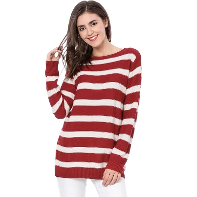 Allegra K Women Long Sleeves Drop Shoulder Loose Striped Sweater 1 Allegra K Women Long Sleeves Drop Shoulder Loose Striped Sweater