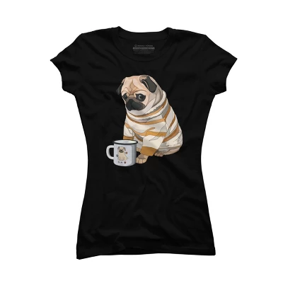 Junior's Design By Humans Cute Pug & Mug By Stripedbeetlee T-Shirt 3 Junior's Design By Humans Cute Pug & Mug By Stripedbeetlee T-Shirt - Image 3