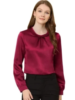 Allegra K Women's Ruched Long Sleeve Office Work Satin Blouses -Women Clothing Sale GUEST a883600c 2c84 47b7 9653 4e6cbb700832