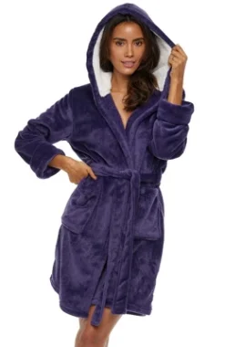 Women's Classic Plush Hooded Robe, Short Fleece Bathrobe With Hood -Women Clothing Sale GUEST a8ab3d5c 0042 4617 b0bd 72d756961517