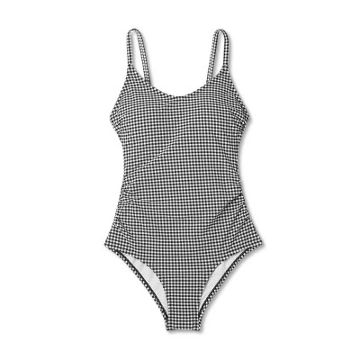 Women's Textured Gingham Ruched Full Coverage One Piece Swimsuit - Kona Sol™ Black 4 Women's Textured Gingham Ruched Full Coverage One Piece Swimsuit - Kona Sol™ Black - Image 4