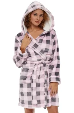 Women's Classic Plush Hooded Robe, Short Fleece Plaid Bathrobe With Hood 23 Women's Classic Plush Hooded Robe, Short Fleece Plaid Bathrobe With Hood -Women Clothing Sale GUEST aa8ffd02 c330 44a4 9055 f90f63e15fcf