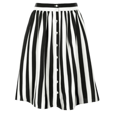 Allegra K Women's Stripes Button Front Elastic Back A-Line Midi Skirt 6 Allegra K Women's Stripes Button Front Elastic Back A-Line Midi Skirt - Image 6