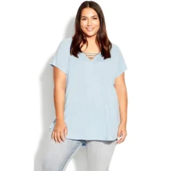 Women's Plus Size 3 Bar V - Chambray Blue | AVENUE -Women Clothing Sale GUEST aea34472 b027 4584 89c1 c4ec1479dcd3