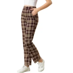Allegra K Women's Plaid Elastic Waist Casual Work Office Long Trousers -Women Clothing Sale GUEST af96b43a a627 4173 951e 4fa61b8fe4b1