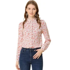 Allegra K Women's Point Collar Long Sleeve Button Down Floral Shirt -Women Clothing Sale GUEST b05cfa99 8b8d 4cee bf90 5b080fa2cb02