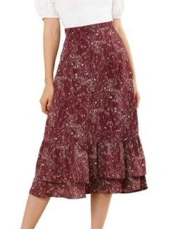 Allegra K Women's Chiffon Elastic Waist Ruffle Tiered Flowy Midi Printed Skirts -Women Clothing Sale GUEST b1ab8e09 968b 48b6 a7b0 62a06ca2d86c