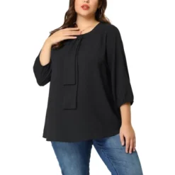 Agnes Orinda Women's Plus Size Chiffon 3/4 Sleeve Tie Front Work Elegant Blouse -Women Clothing Sale GUEST b1fe3339 85ff 4bef 906d be0104df771a