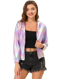 Allegra K Women's Holographic Shiny Long Sleeve Zipper Hooded Metallic Jacket 28 Allegra K Women's Holographic Shiny Long Sleeve Zipper Hooded Metallic Jacket -Women Clothing Sale GUEST b2f0f200 b1f7 40ed abf1 c01b7f011944