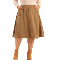 Agnes Orinda Women's Plus Size Casual Knee A- Line Faux Suede Skirts -Women Clothing Sale GUEST b38c74c8 ccc6 4298 b515 d2cd4b4fe9c1