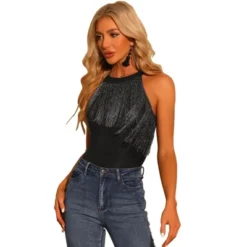 Allegra K Women's Party Neck Fringe Trim Sleeveless Halter Bodysuit -Women Clothing Sale GUEST b5d8f91a 5a72 41ee b59c 147648706871
