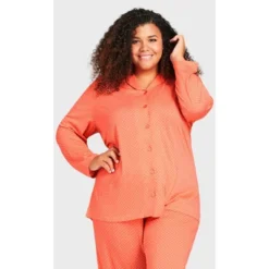 Women's Plus Size Button Print Sleep Top - Peach Spot | AVENUE -Women Clothing Sale GUEST b675b6f0 2a60 4cf0 b1c4 6037f93496aa