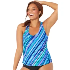 Swimsuits For All Women’s Plus Size Chlorine Resistant Racerback Tankini Top