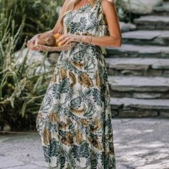 CUPSHE Women's Tropical Leaf One-Shoulder A-shape Dress