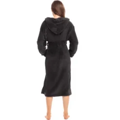 Women's Soft Fleece Robe With Hood, Warm Lightweight Bathrobe