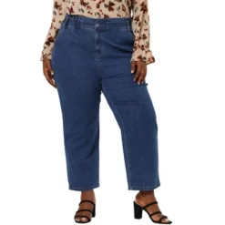 Agnes Orinda Women's Plus Size Pant Pockets Zip Up Button Fly Elastic Waist Denim Jeans -Women Clothing Sale GUEST bb7294e9 9e11 42ce b356 ba794906791a