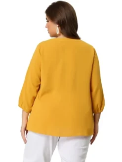 Agnes Orinda Women's Plus Size Chiffon 3/4 Sleeve Tie Front Work Elegant Blouse -Women Clothing Sale GUEST bbc871b9 f89f 4eaf abf0 63c66e0a57e1