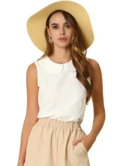 Allegra K Women's Casual Peter Pan Collar Sleeveless Jacquard Floral Tank Top -Women Clothing Sale GUEST bcdf64ff ff14 4278 b0ec 5d14ad4674db