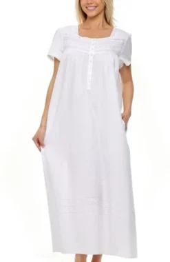 Women's Cotton Victorian Nightgown, Katelyn Short Sleeve Lace Trimmed Button Up Long Vintage Night Dress Gown -Women Clothing Sale GUEST bd0a0bb1 3c36 452a 9e93 28253de91575