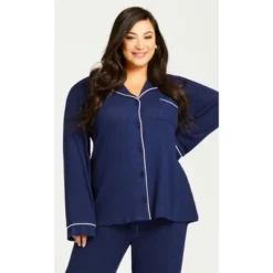 Women's Plus Size Hacci Button Plain Top - Navy | AVENUE -Women Clothing Sale GUEST bd8900d6 21d2 4d1c b281 dca7751c0293