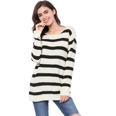 Allegra K Women Long Sleeves Drop Shoulder Loose Striped Sweater 9 Allegra K Women Long Sleeves Drop Shoulder Loose Striped Sweater - Image 9