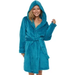 Women's Warm Soft Plush Fleece Bathrobe With Hood, Knee Length Hooded Robe, Chevrons -Women Clothing Sale GUEST c00eee60 8a25 4c6b a400 8e2bb5e85c42