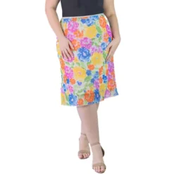 Plus Size Sheer Overlay Colorful Floral Elastic Waist Knee Length Skirt -Women Clothing Sale GUEST c05327c0 f6f1 444f 9107 9b30ab4cd7c8