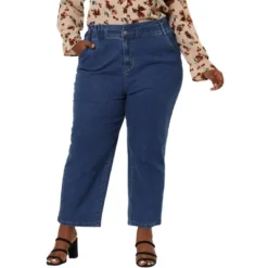 Agnes Orinda Women's Plus Size Pant Pockets Zip Up Button Fly Elastic Waist Denim Jeans