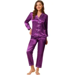 Allegra K Women's Satin Button Down Sleepshirt With Pants Halloween Pajama Set -Women Clothing Sale GUEST c3725190 17c2 4b9a 88d0 2d14f08dfc06