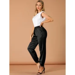 Allegra K Women's Drawstring Elastic Waist Athleisure Pants Ankle Length Satin Joggers With Pocket -Women Clothing Sale GUEST c436b1fc b426 43cd 924d c53d15ed99a9