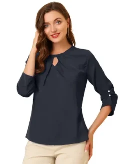 Allegra K Women's Work Office Keyhole Pleated Front Ruched 3/4 Sleeve Chiffon Blouse -Women Clothing Sale GUEST c6165ec3 3614 4908 96f3 da8110e05012