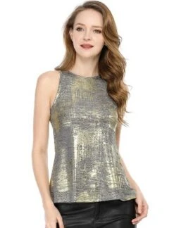 Allegra K Women's Party Shiny Sleeveless Club Metallic Tank Top -Women Clothing Sale GUEST c69e7444 8163 4d90 8c2c 7cc7d57e2f31