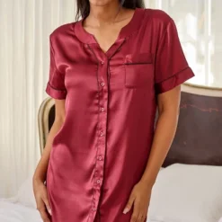 Womens Satin Night Shirt, Boyfriend Style Short Sleeve Sleep Shirt -Women Clothing Sale GUEST c7144d9d 9740 48d3 82f8 653bb8ba5b4c