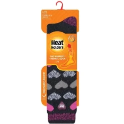 Heat Holders Lite Women's Lite Laura Jacquard Hearts Long Sock Black/charcoal Us 5-9| Size Women's 5-9 - Black/charcoal