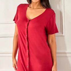 Women's Soft Knit Night Shirt, Short Sleeve Button Down Nightgown V-Neck Pajama Top -Women Clothing Sale GUEST ceb3336f de49 487e b062 e8b0157e4805