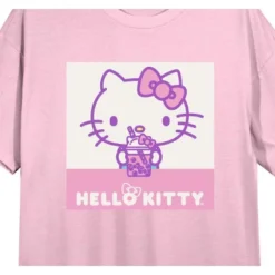 SANRIO Hello Kitty Drinking Boba Tea Women's Pink Short Sleeve Sleep Shirt