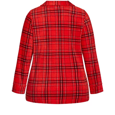 Women's Plus Size Fleece Check Sleep Top - Red | AVENUE 5 Women's Plus Size Fleece Check Sleep Top - Red | AVENUE - Image 5