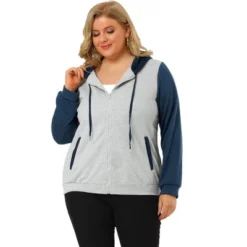 Agnes Orinda Women's Plus Size Casual Hood Color Block Zip Up Hoodie Jacket With Pocket -Women Clothing Sale GUEST d0e0caf4 d269 42e2 848b d4594294223c