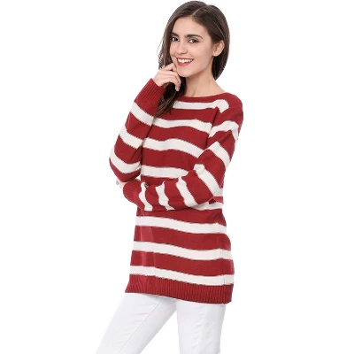 Allegra K Women Long Sleeves Drop Shoulder Loose Striped Sweater 3 Allegra K Women Long Sleeves Drop Shoulder Loose Striped Sweater - Image 3