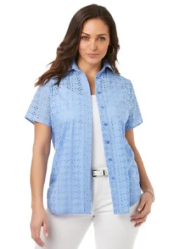 Jessica London Women’s Plus Size Eyelet Short Sleeve Shirt